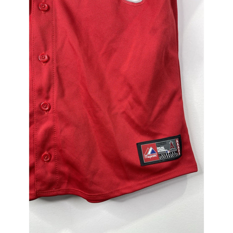 Men’s MLB Anaheim ANGELS Majestic Baseball Stitched Logo Red Jersey Sz L