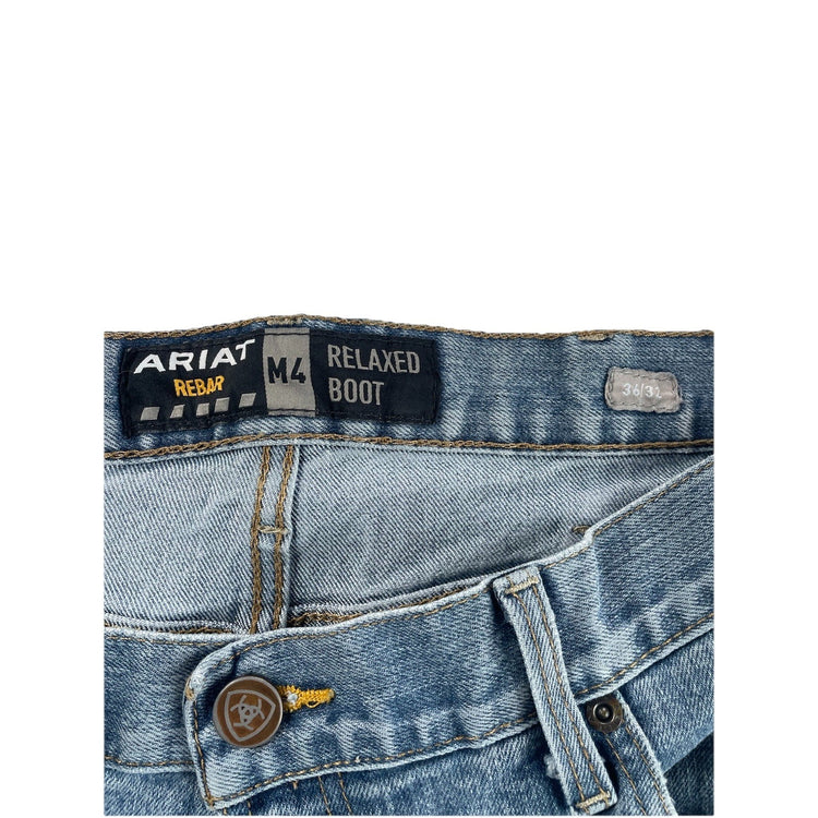 Men’s Ariat REBAR M4 Relaxed Bootcut Light Wash Blue Jeans Size 36x32