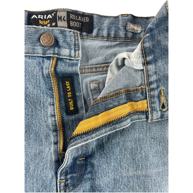 Men’s Ariat REBAR M4 Relaxed Bootcut Light Wash Blue Jeans Size 36x32