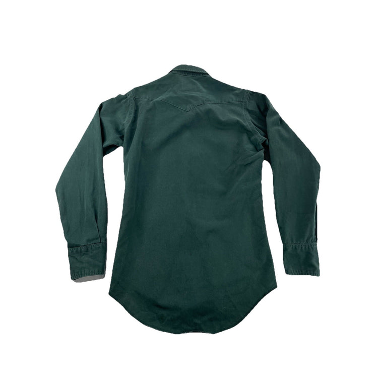 Mens Wragler Green Forest Denim-Style Snap-Down Shirt Size 14 1/2 X 33