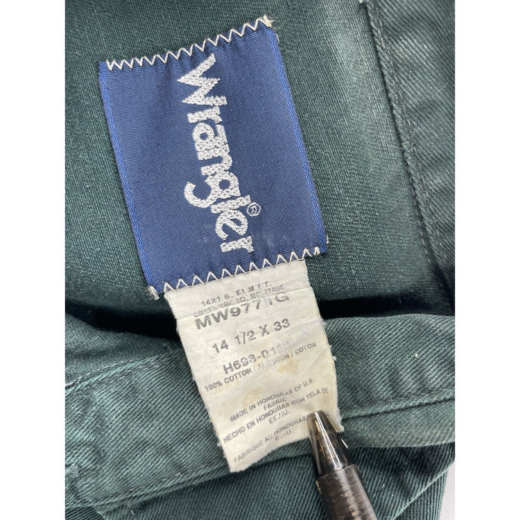 Mens Wragler Green Forest Denim-Style Snap-Down Shirt Size 14 1/2 X 33