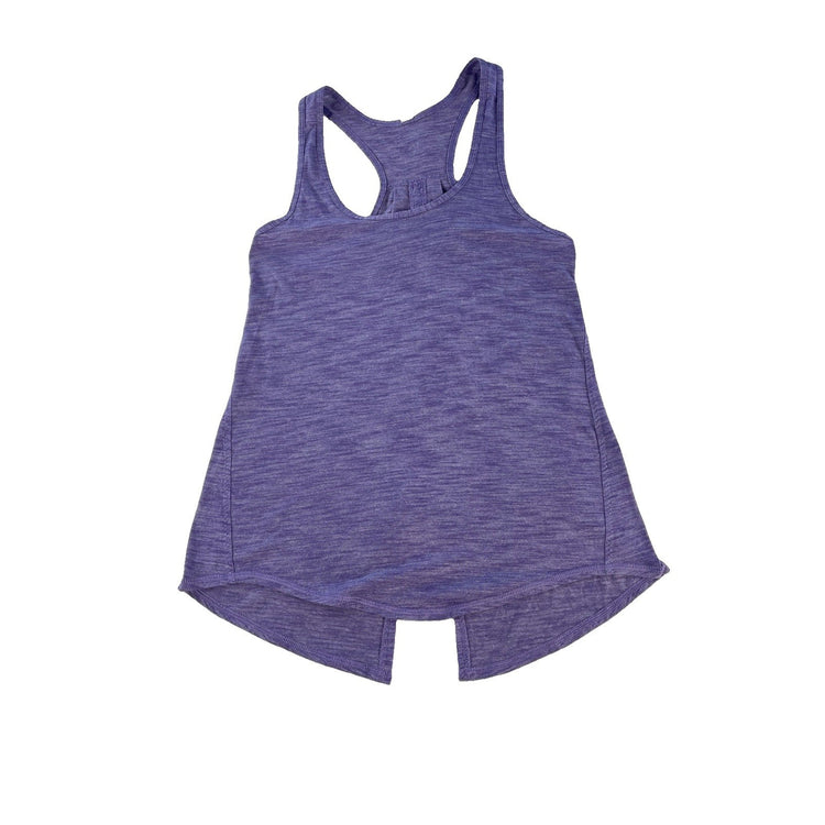 ens Lululemon Heathered Purple Open Split Pleated Back Yoga Tank Top Size M