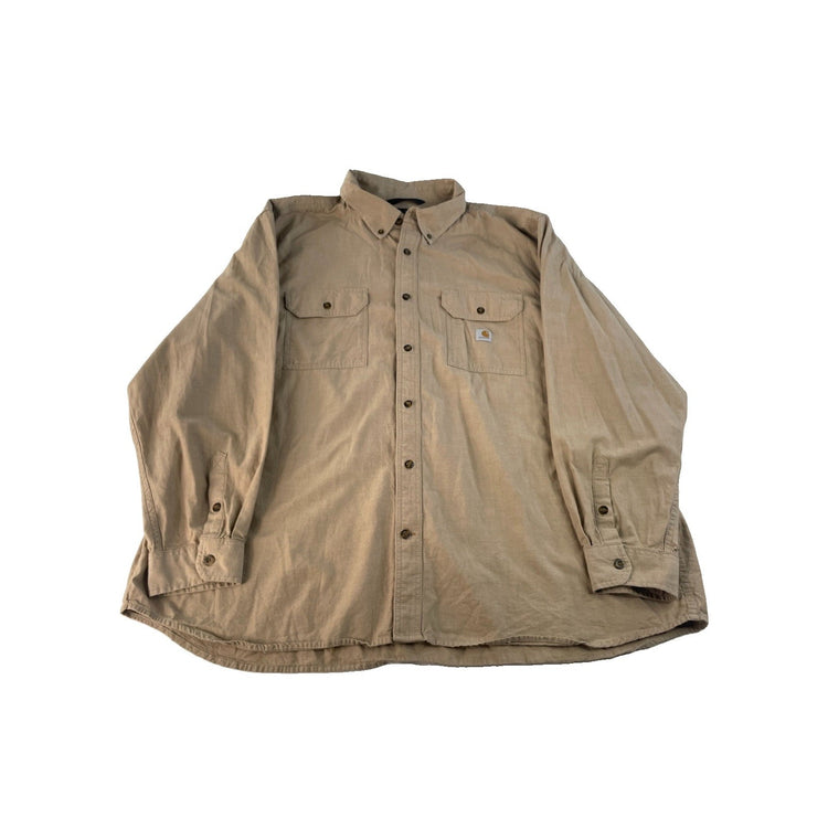 Mens Carhartt Beige Loose Fit Long Sleeve Button Down Shirt Size 3XL