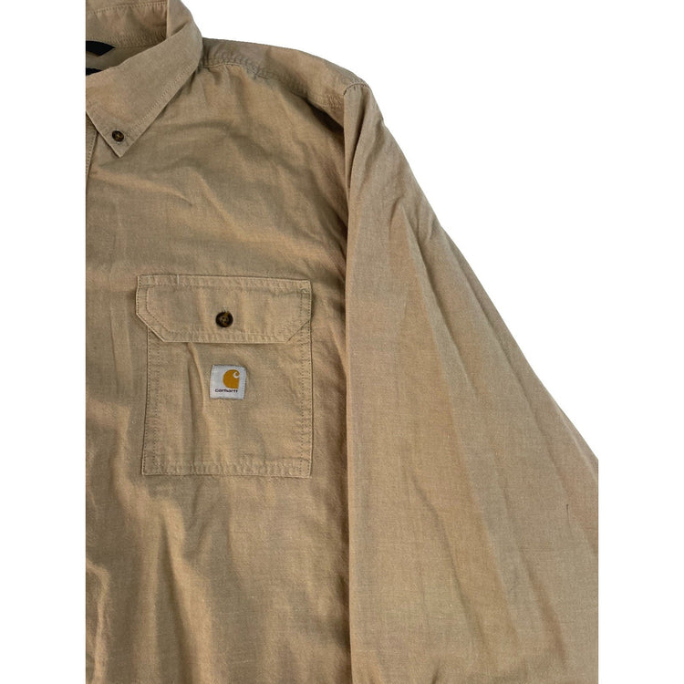Mens Carhartt Beige Loose Fit Long Sleeve Button Down Shirt Size 3XL