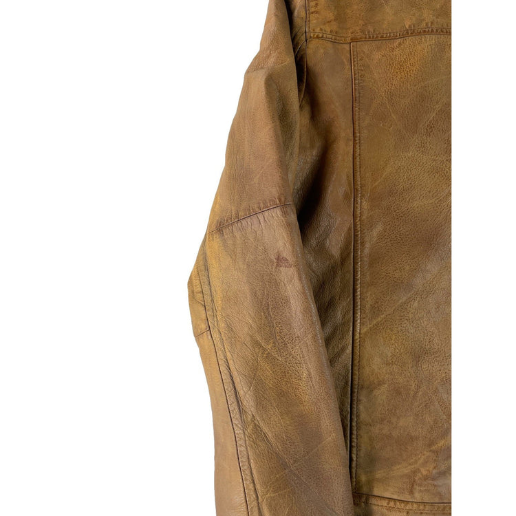 Mens Vintage Basement Tan Brown Lined Quilted Cafe Racer Leather Jacket SIZE S