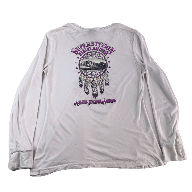 Womens Harley Davidson Motorcycle White Longsleeve V-Neck Shirt Size M
