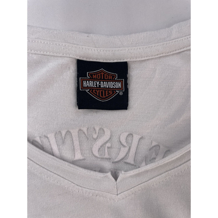Womens Harley Davidson Motorcycle White Longsleeve V-Neck Shirt Size M