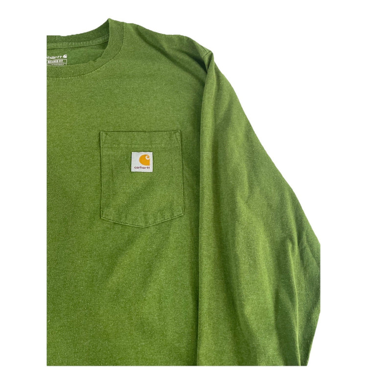 Mens Carhartt Green Relaxed Fit Long Sleeve Solid T-Shirt Size Xl