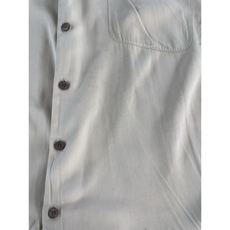 Mens Tommy Bahama Beige Silk ‘Casting Agent’ Collared Button Up Shirt Size Large
