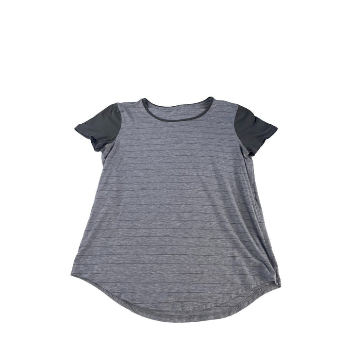 Womens Lululemon Heathered Gray Charcoal Stripe Curved Hem T-Shirt Size S/M