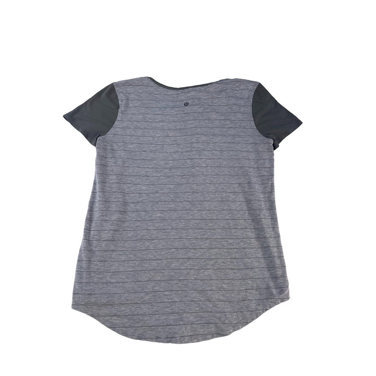 Womens Lululemon Heathered Gray Charcoal Stripe Curved Hem T-Shirt Size S/M