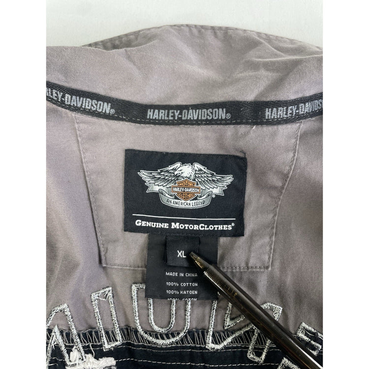 Mens Harley Davidson Motorcycle SS Mechanic Garage Shirt Gray Size Xl