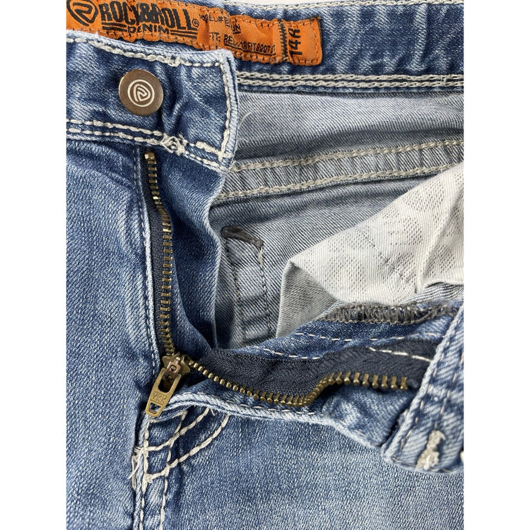 Mens ROCK&ROLL Denim Straight Blue Jeans Size 14R