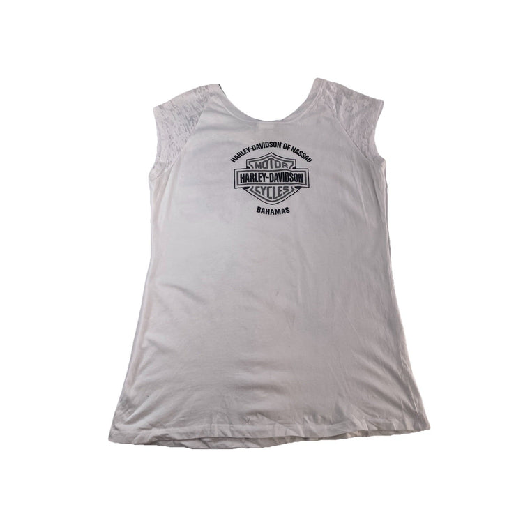 Womens Harley Davidson Motorcycles White&Blue Slim Fit Shirt Size 2Xl