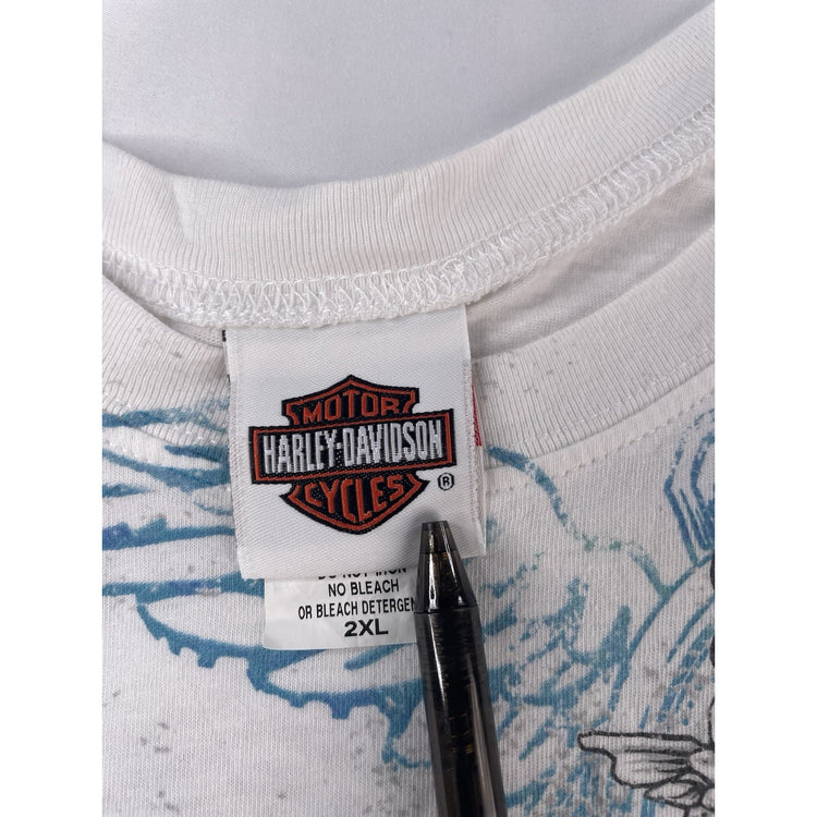Womens Harley Davidson Motorcycles White&Blue Slim Fit Shirt Size 2Xl