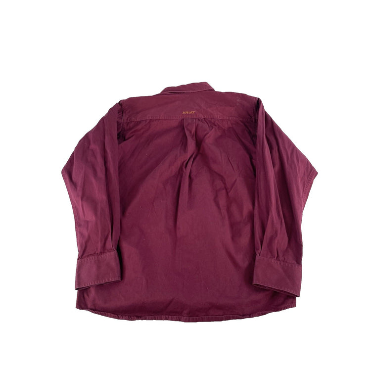 Mens Ariat Maroon Button Town Collared Shirt Size Small