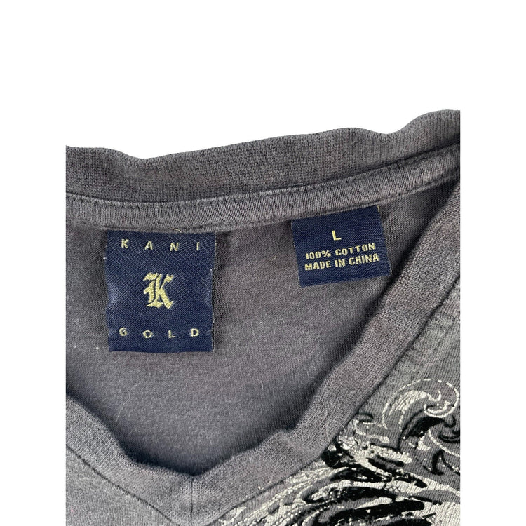 Mens Kani Gold Grey V-Neck Graphic Print T-Shirt Size L