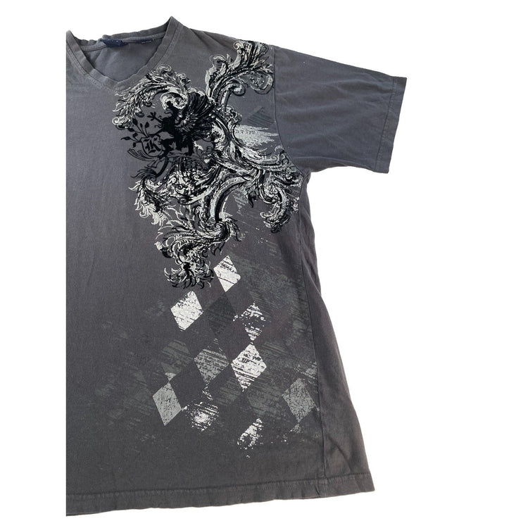 Mens Kani Gold Grey V-Neck Graphic Print T-Shirt Size L