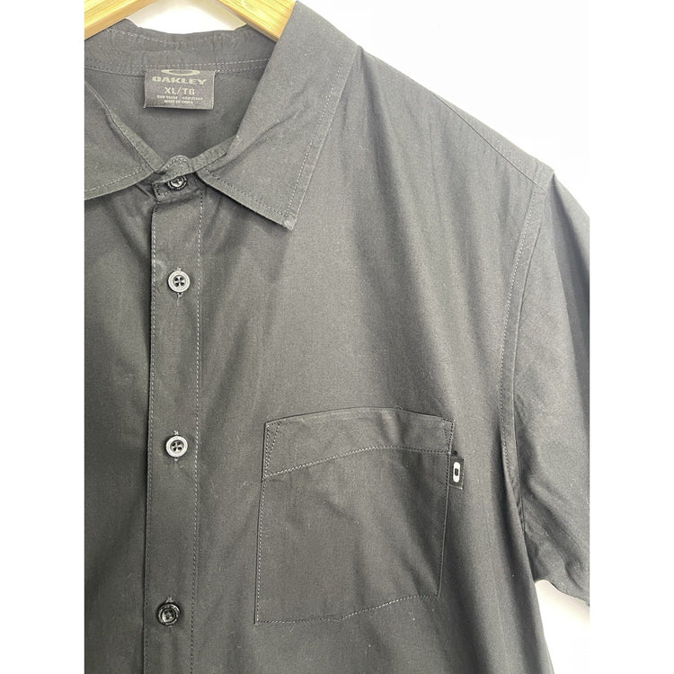Men’s Workwear Black Oakley Button Up Short Sleeve Shirt Sz XL