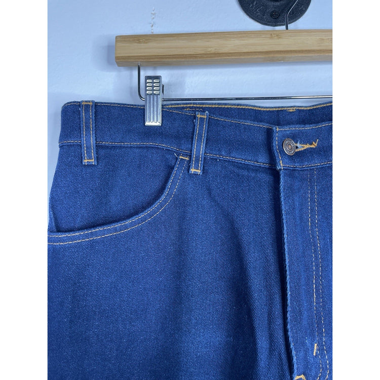 Vintage Levis 547 Action Jeans 36x28 1990s Dark Wash Straight Blue Brown Tab