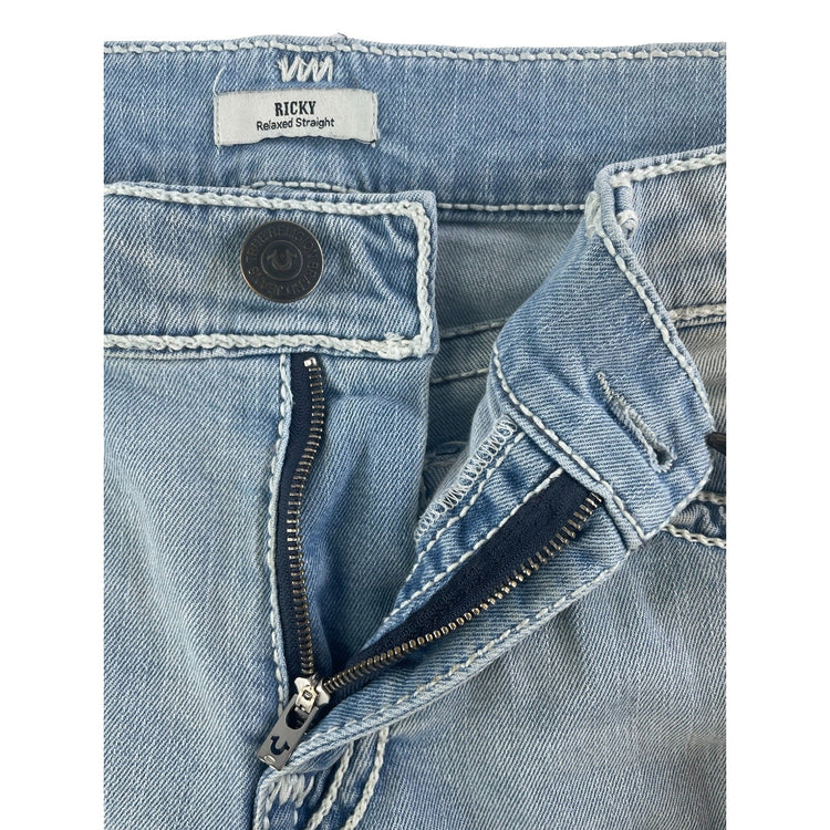 Mens True Religion Ricky Relaxed Straight Light Wash Blue Jeans Size 36