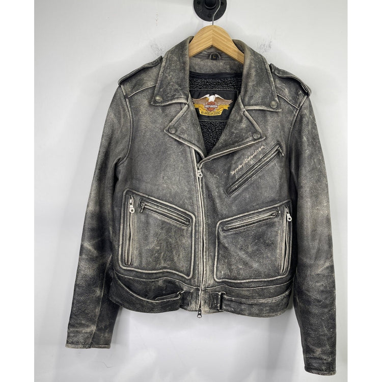 Vintage 90s Harley Davidson Adjustable Distressed Leather Men’s Jacket Size Large