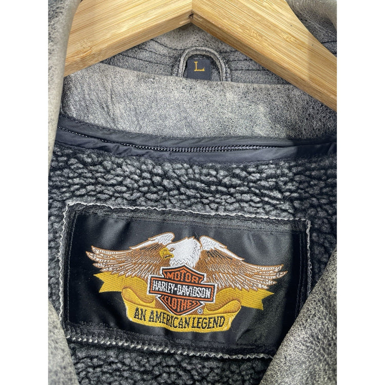 Vintage 90s Harley Davidson Adjustable Distressed Leather Men’s Jacket Size Large