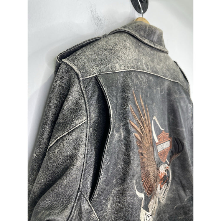 Vintage 90s Harley Davidson Adjustable Distressed Leather Men’s Jacket Size Large