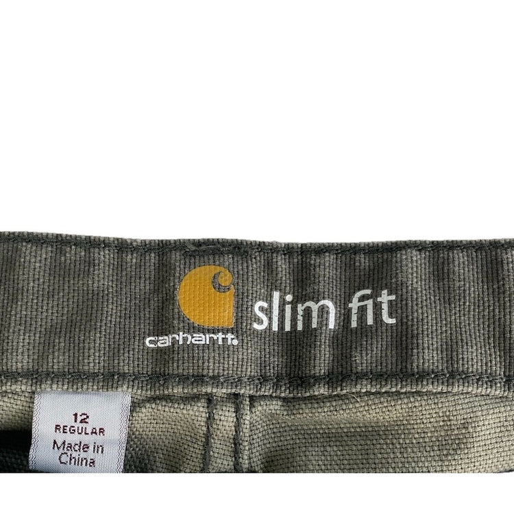 Womens Carhartt Olive Green Slim Fit Double knee Work Pants Size 12r