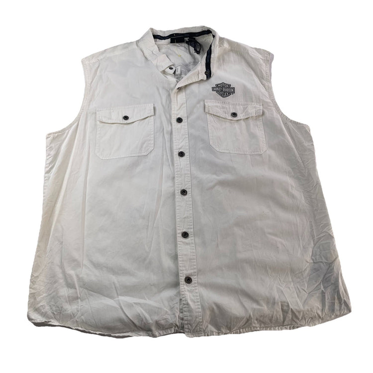 Mens Harley Davidson Motorcycle White Sleeveless ButtonUp Collard Shirt Size 3Xl