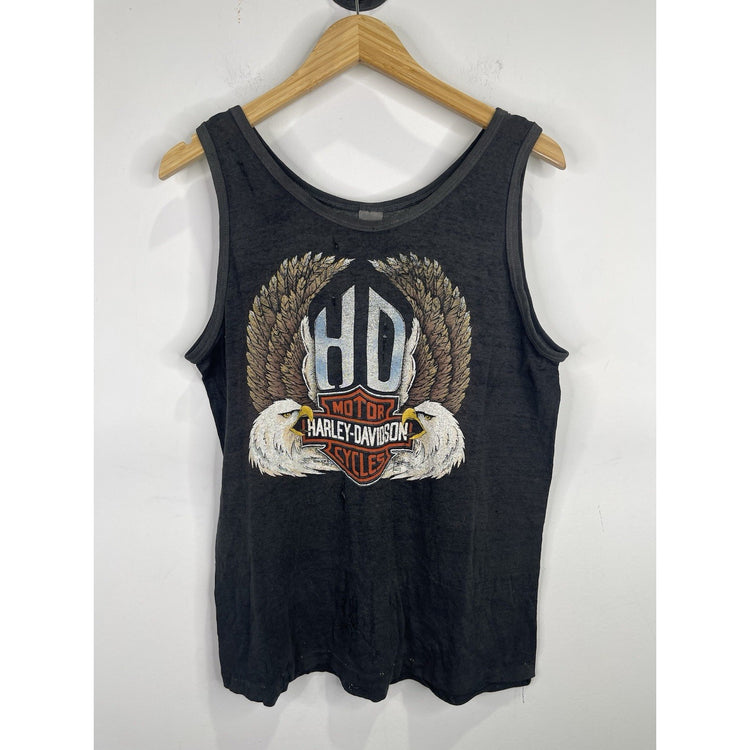 Men’s Vintage Distressed HD Harley Davidson Black Tank Top Sz M