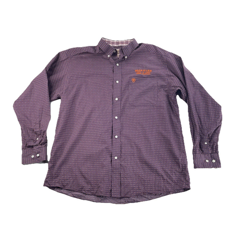 Mens Ariat Western, Longsleeve Purple Geometric MicroPrint, Button Shirt Size Xl