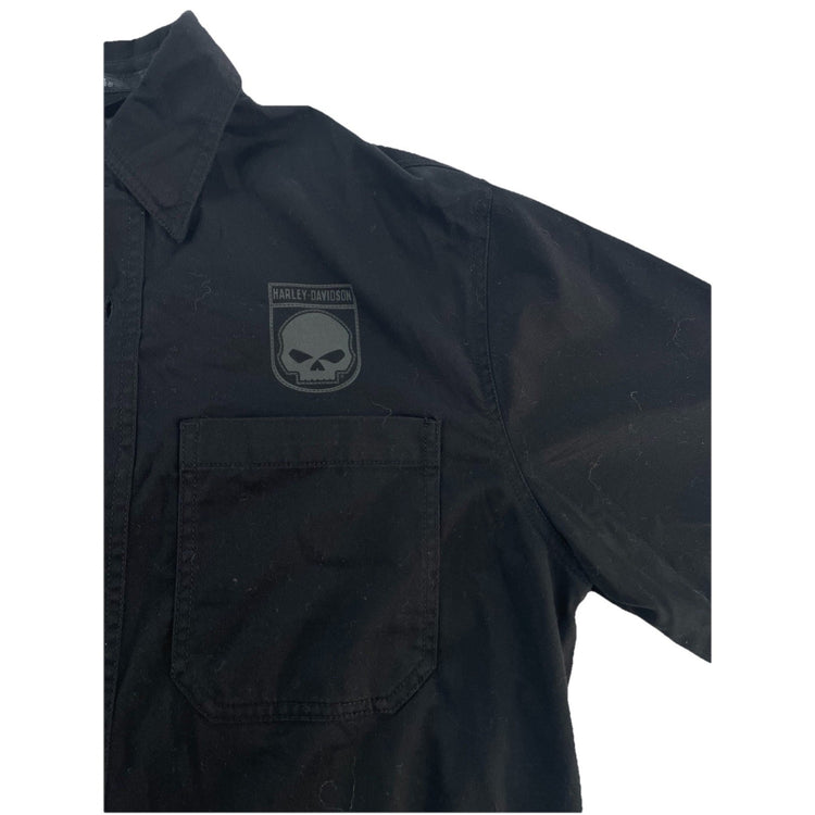 Mens Harley Davidson Classic Black Skull Shield ButtonUp Shirt Size M