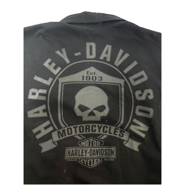 Mens Harley Davidson Classic Black Skull Shield ButtonUp Shirt Size M