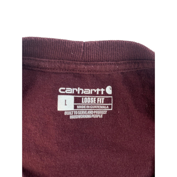Men Carhartt Loose Fit Pocket T-Shirt Maroon Burgundy Size L