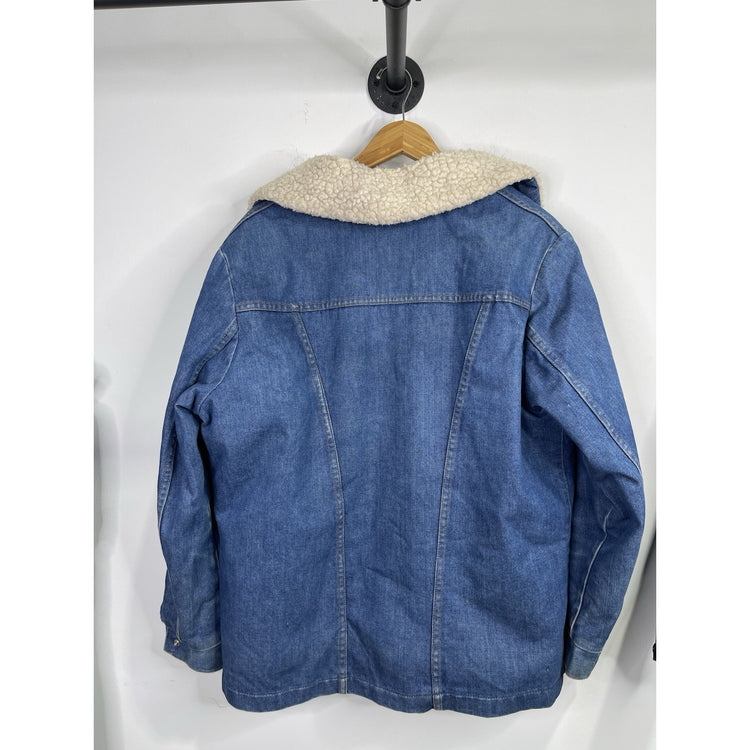 Vintage WRANGLER Wrange Coat Jacket Mens Large Blue Denim Sherpa Western USA 70s
