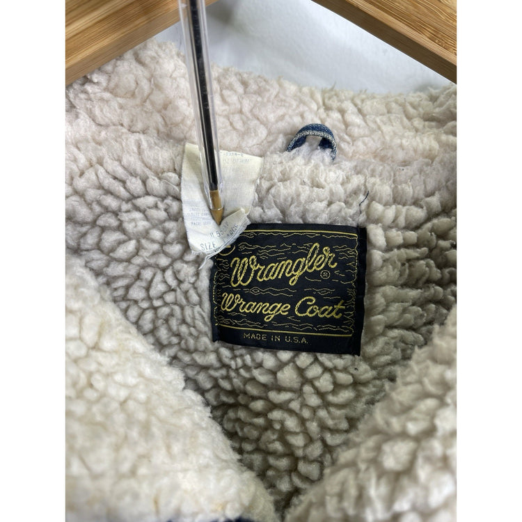 Vintage WRANGLER Wrange Coat Jacket Mens Large Blue Denim Sherpa Western USA 70s