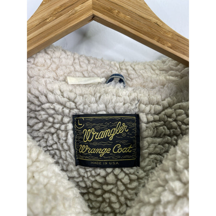Vintage WRANGLER Wrange Coat Jacket Mens Large Blue Denim Sherpa Western USA 70s