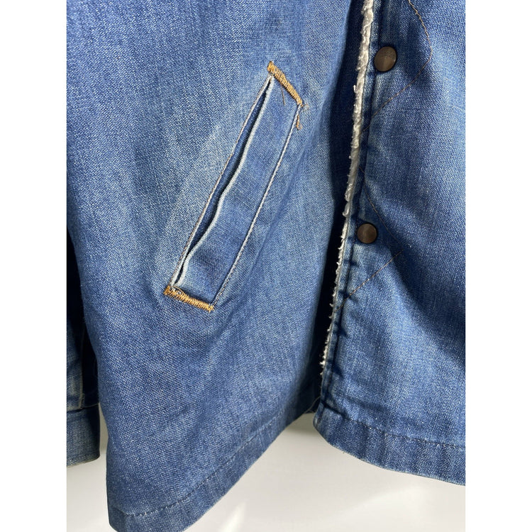 Vintage WRANGLER Wrange Coat Jacket Mens Large Blue Denim Sherpa Western USA 70s