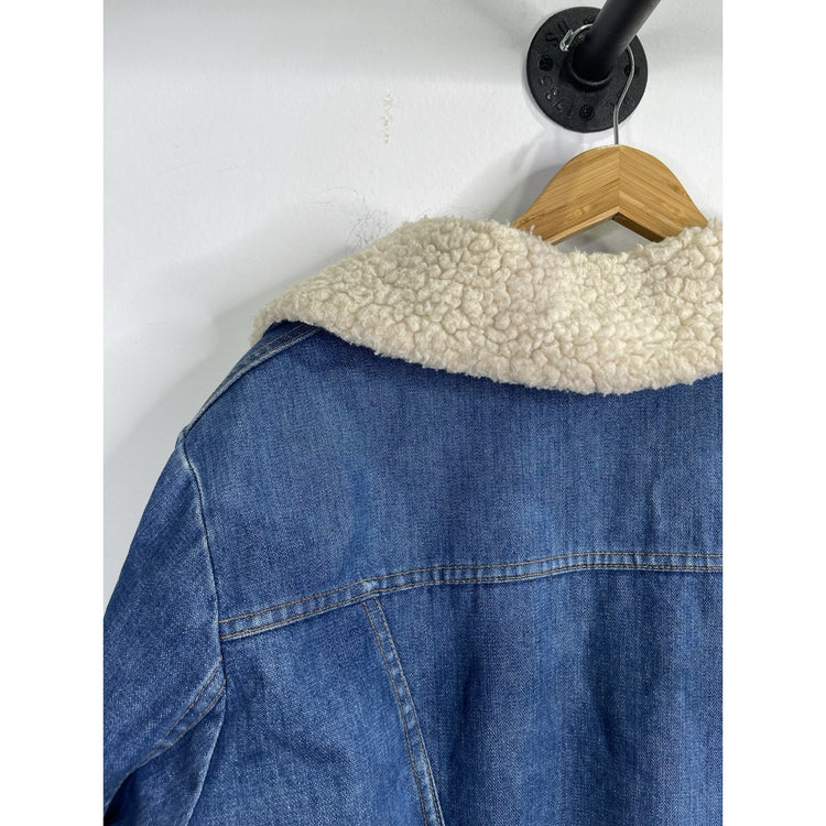 Vintage WRANGLER Wrange Coat Jacket Mens Large Blue Denim Sherpa Western USA 70s
