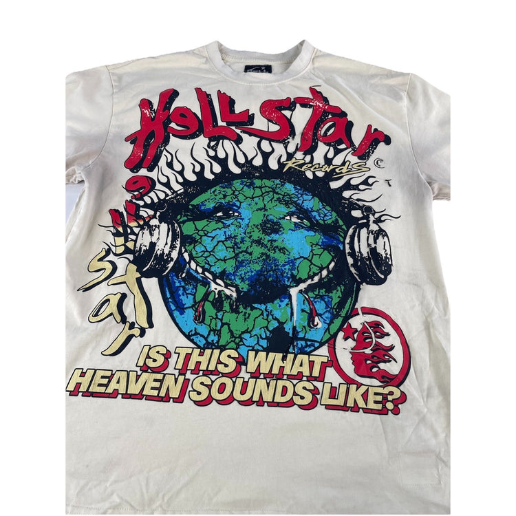Mens Hellstar Records Cream Graphic Short Sleeve Streetwear Tee Size Xl