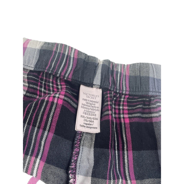 Womens Victorias Secret Black & Pink Plaid Sleep Pants Size 2XL