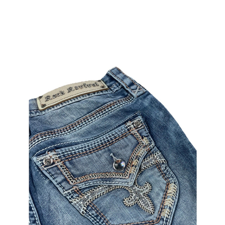 Women’s Rock Rivivel Lux Bootcut light Wash Blue Jeans Size 28