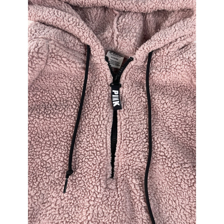 Women’s PINK Victorias Secret Pink Faux Fur Quarter Zip Sweater Size Medium