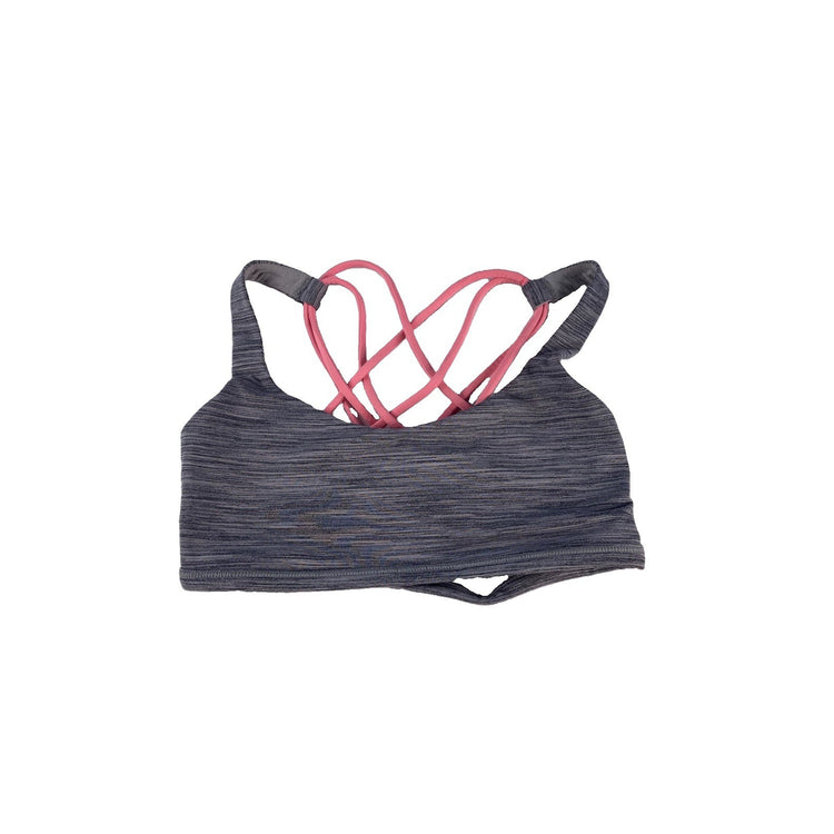 Womens Lululemon Heathered Gray Neon Pink Strappy Sports Bra Size 4