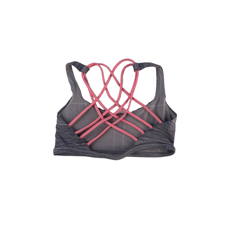 Womens Lululemon Heathered Gray Neon Pink Strappy Sports Bra Size 4