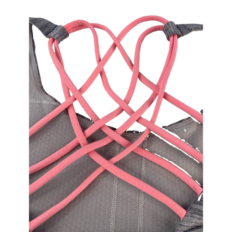 Womens Lululemon Heathered Gray Neon Pink Strappy Sports Bra Size 4