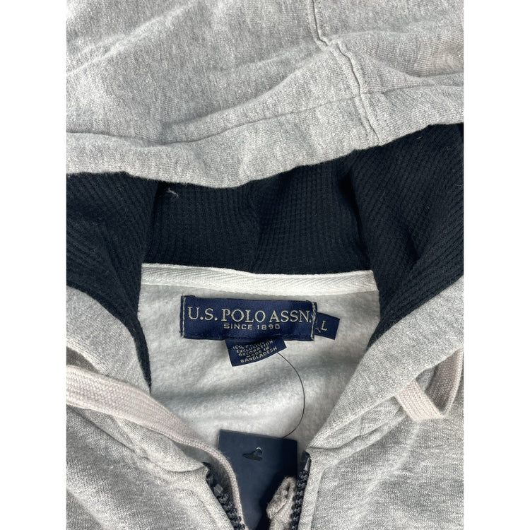 Mens US Polo Assn Gray Black White ColorBlock Big Logo Full Zip Hoodie Size L