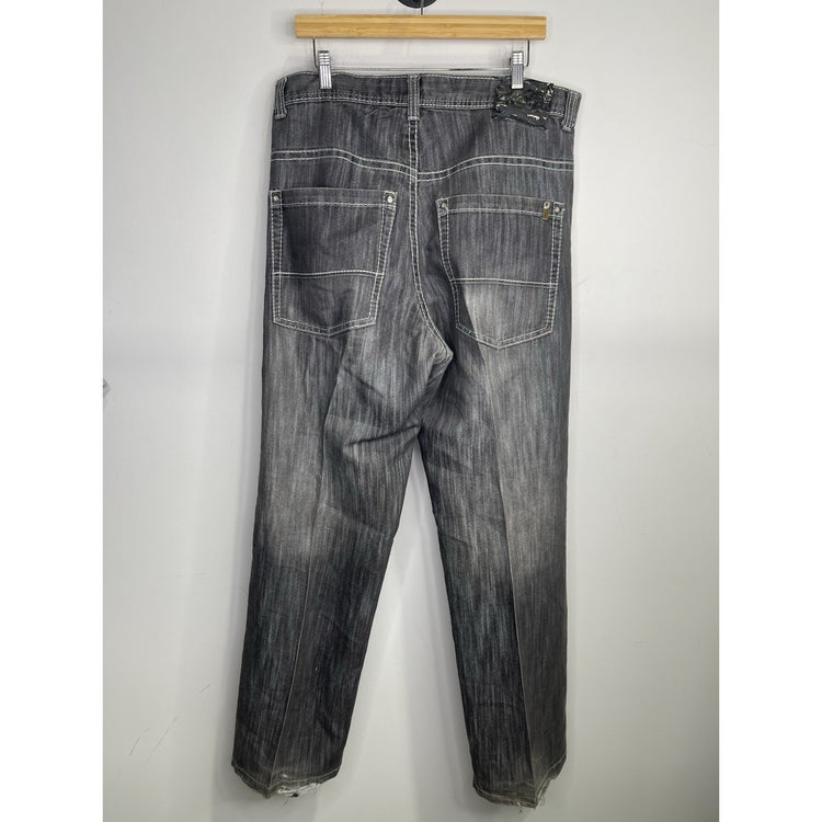 VTG Y2K Men’s Distressed Dark Wash Gray Southpole Baggy Denim Jeans 38x32