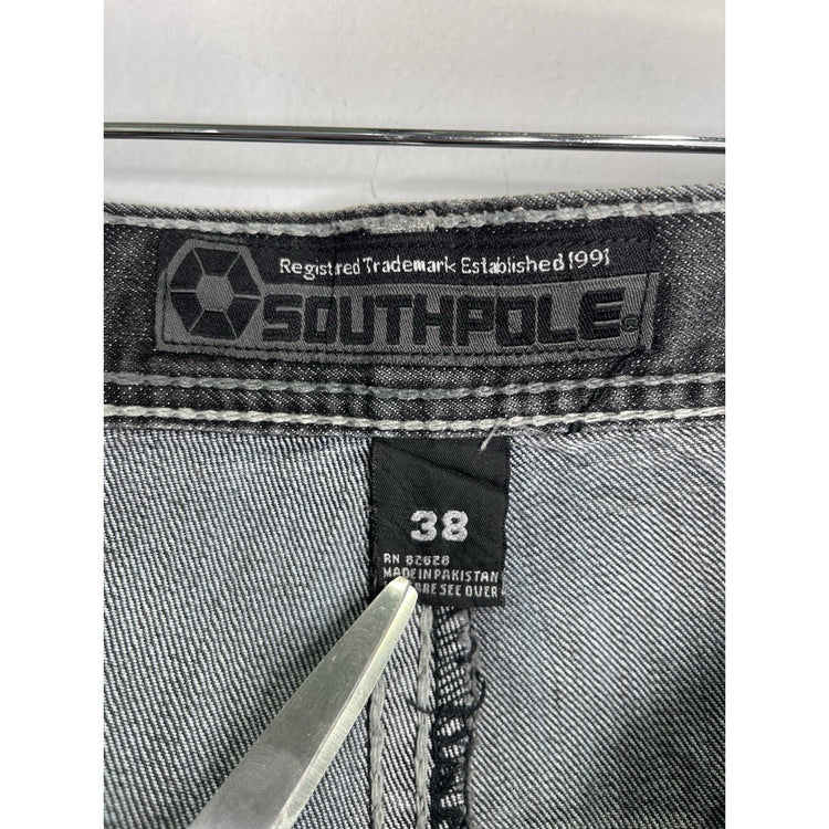 VTG Y2K Men’s Distressed Dark Wash Gray Southpole Baggy Denim Jeans 38x32